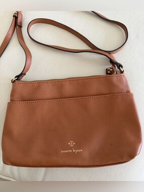 Nanette Lepore Tan Pebbled Leather Crossbody with Gold Logo